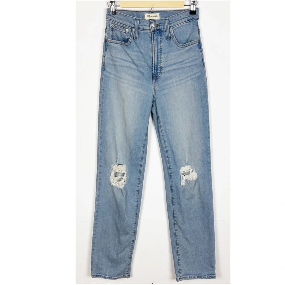 Madewell The Perfect Vintage Straight Jean in Danby Wash Knee Rip Edition - Picture 1 of 10